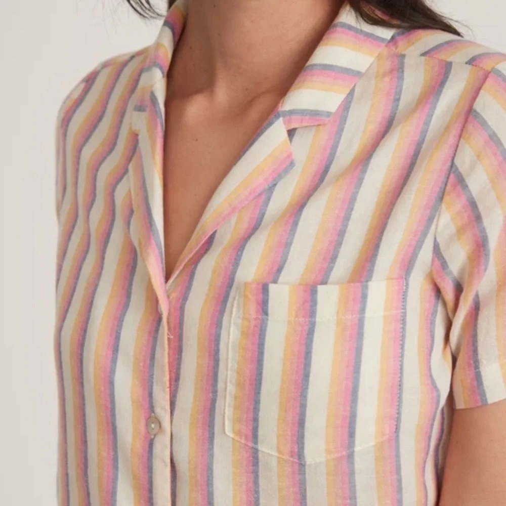 Marine LAYER Doze Short Sleeve PJ Top in Retro Ombre Stripe - Picture 3 of 5